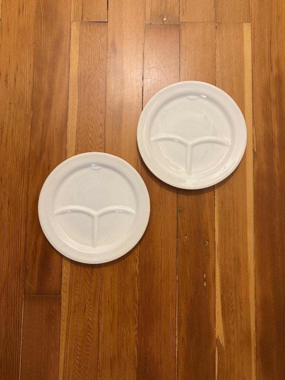 Vintage Anchor Hocking Anchorware 9 1/2" divided milk glass plates - Set of 2
